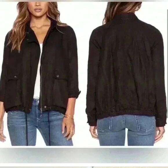 Free People Double Cloth Black Bomber Zip Up Jacket - Picture 4 of 10